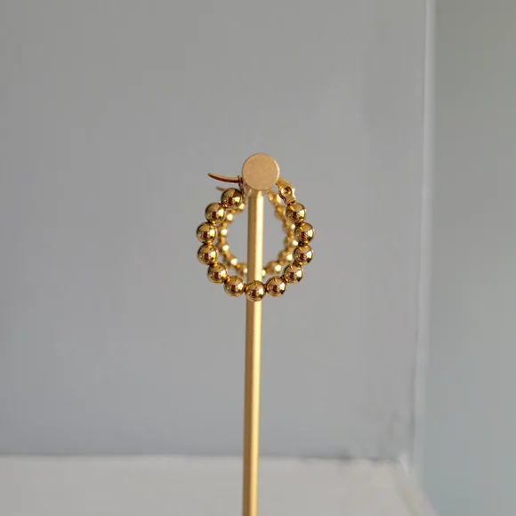 NA NIN Classic Gold Plated Ball Non-Tarnish Hoop Earrings - Picture 7 of 8